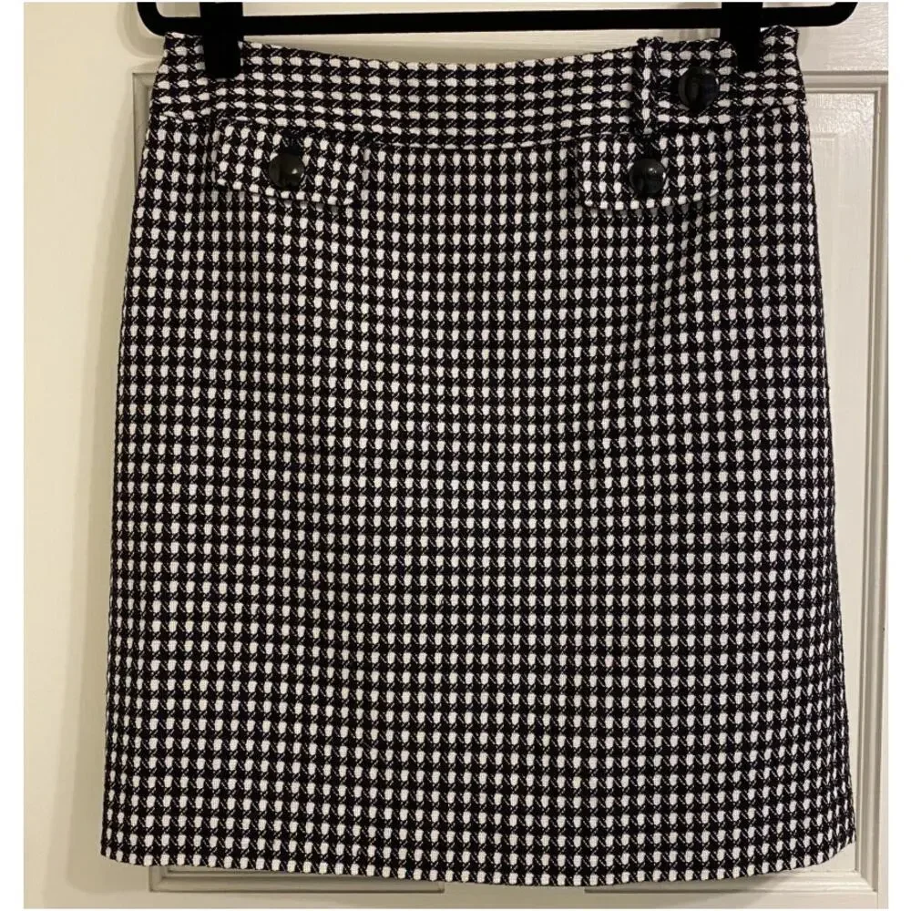 Ann Taylor Tweed Mini Skirt Black White Houndstooth A-Line Women’s Size 6 - Picture 2 of 9